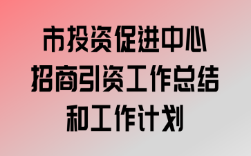 市投资促进中心招商引资工作总结和工作计划